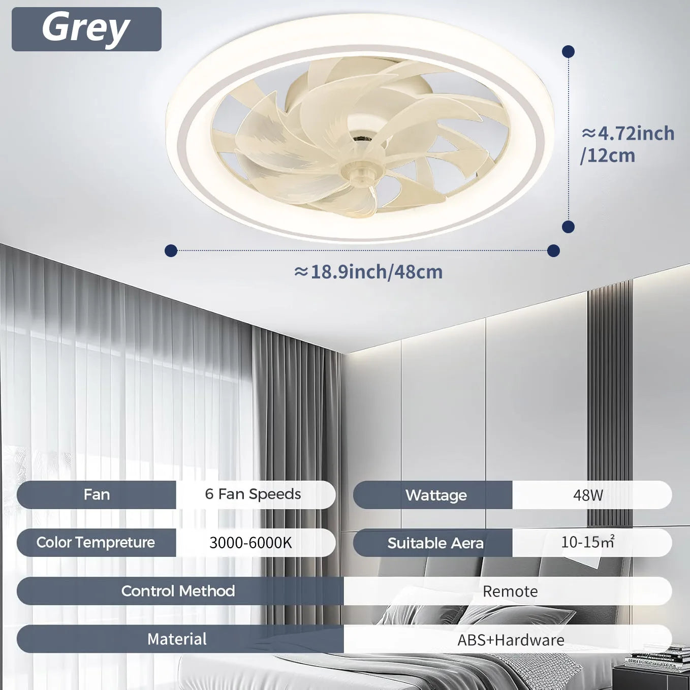 Ventilatore da soffitto moderno e sottile, ventilatore da soffitto silenzioso bianco, telecomando – foto 9