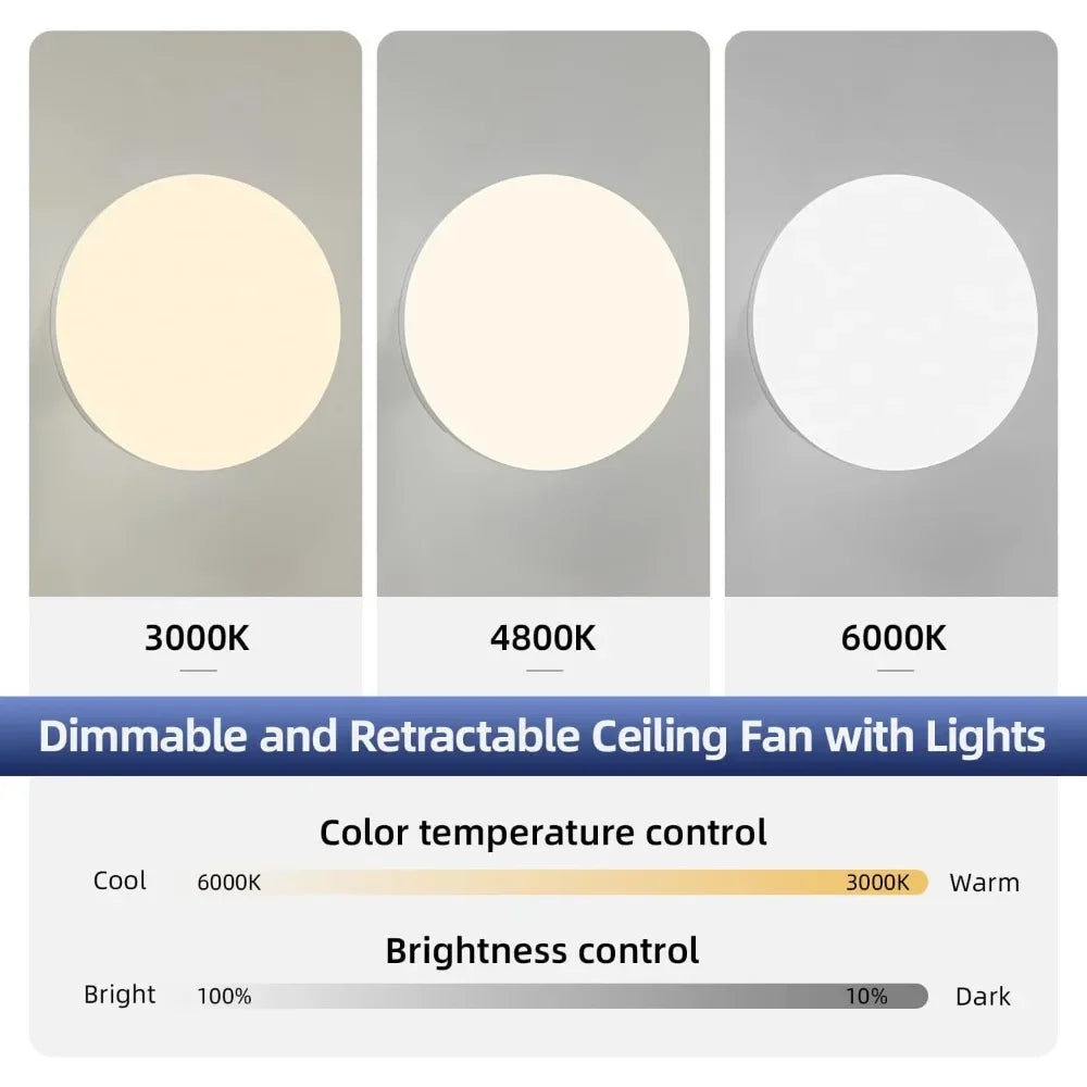 Ventilatore da soffitto a pale retrattili con luce, bianco – dettaglio 3