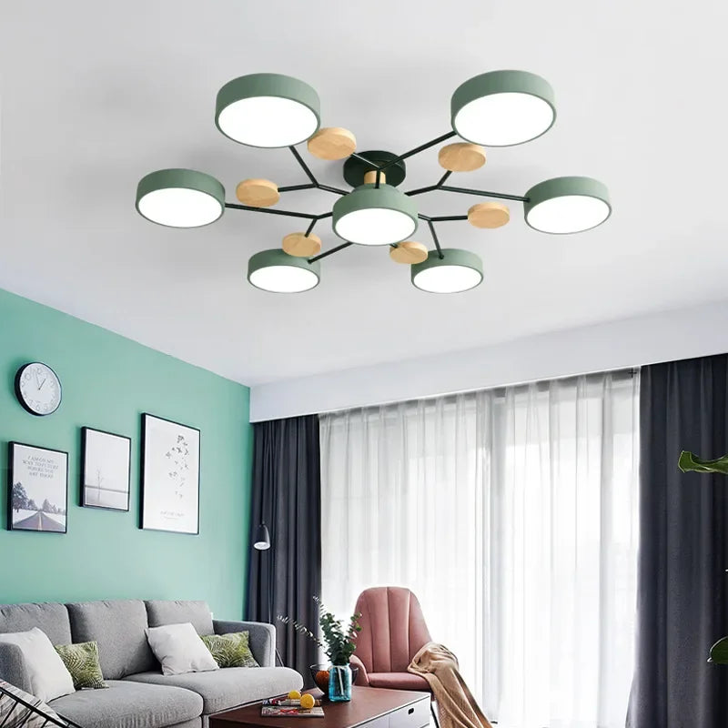 Lampadario in legno chiaro a 1, 3 o 6 luci, tre tonalità di luce – dettaglio 2