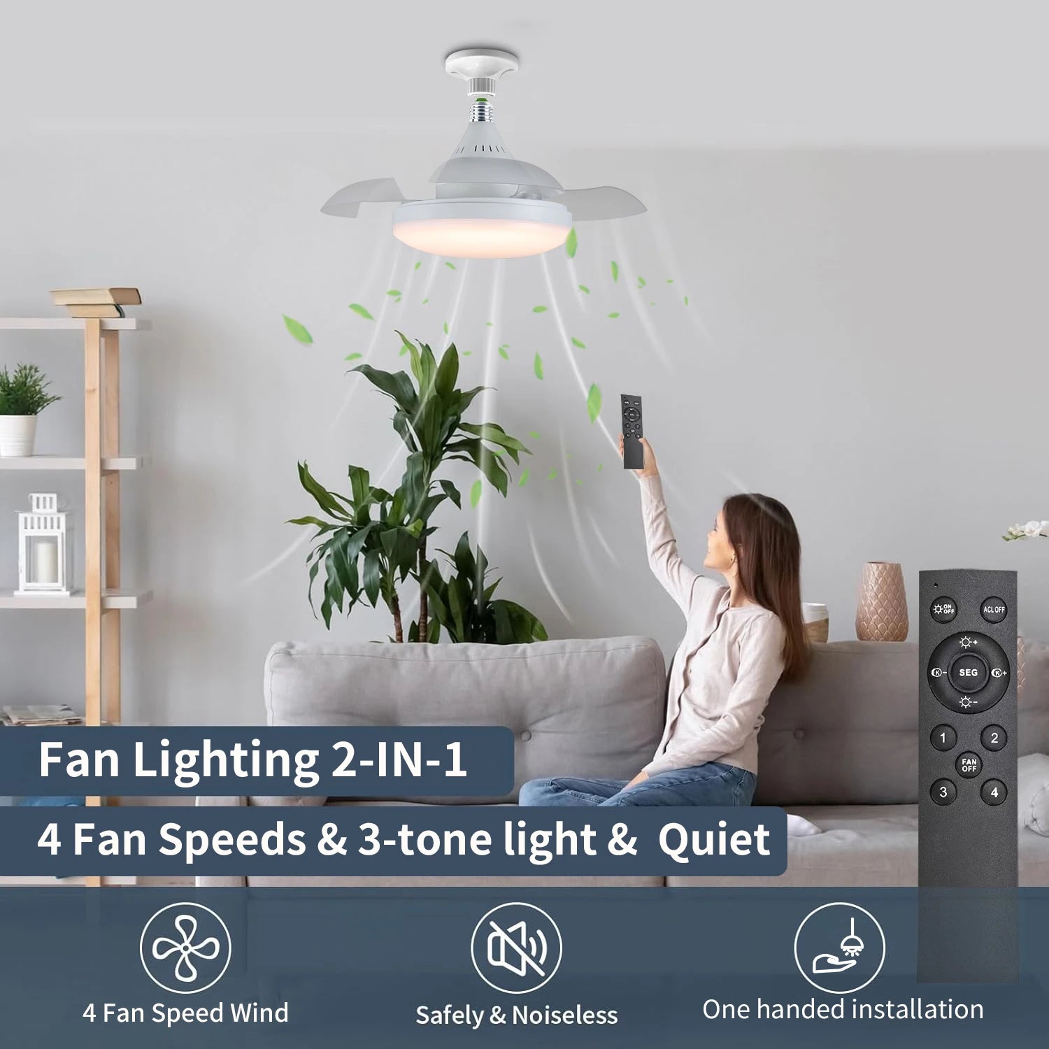 Lampada da soffitto invisibile a LED E27 Lampada da ventilatore silenziosa integrata con telecomando Lampada – foto 5