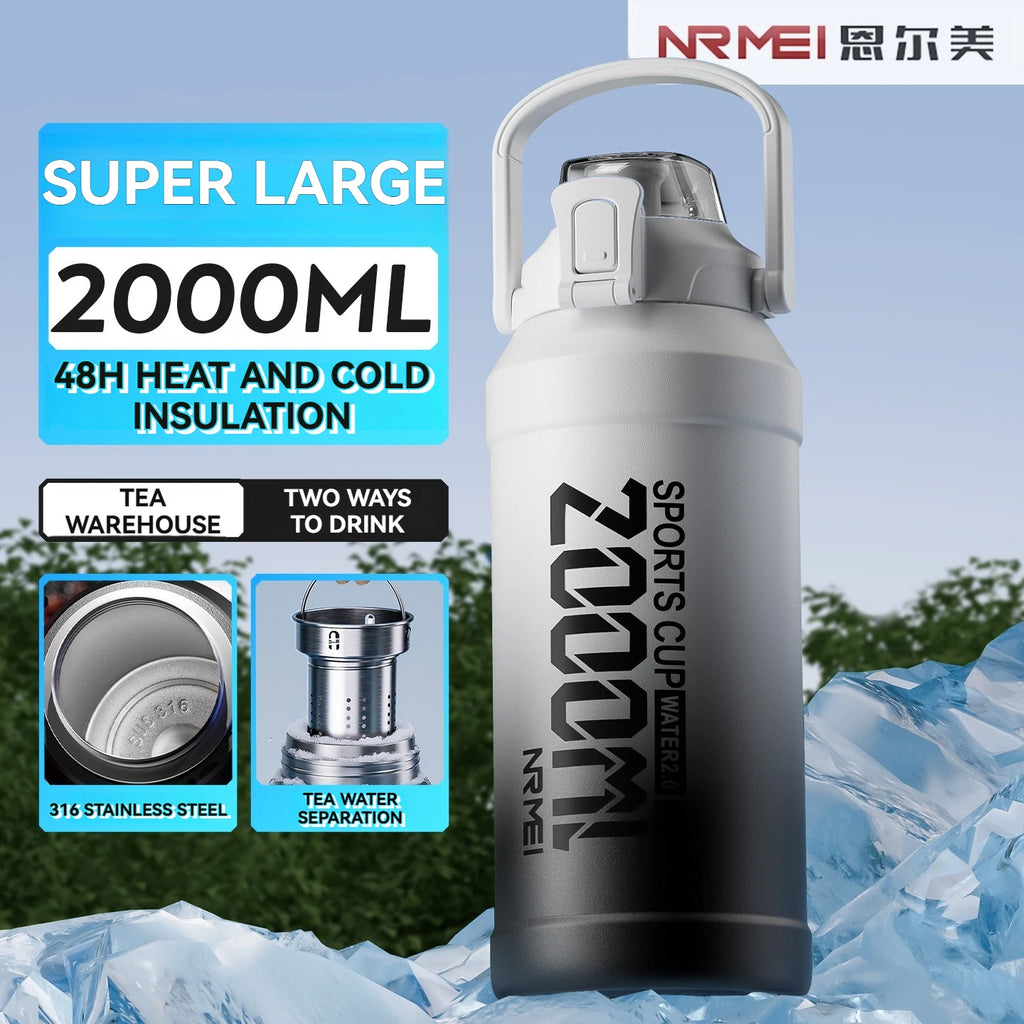 Borraccia termica con manico e cannuccia, da 800 a 2000 ml