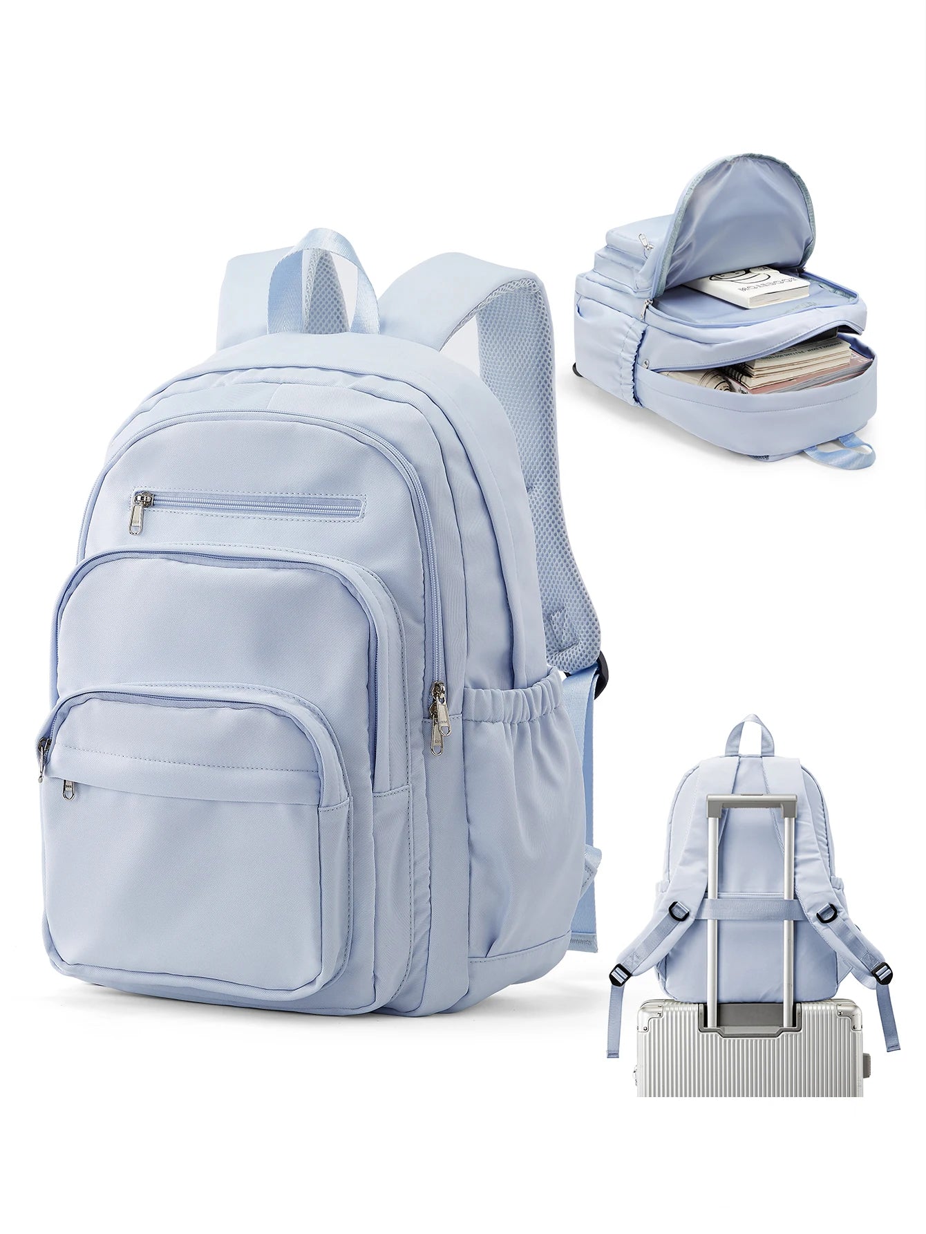 Zaino scolastico in nylon con più tasche, 4 colori – dettaglio 8