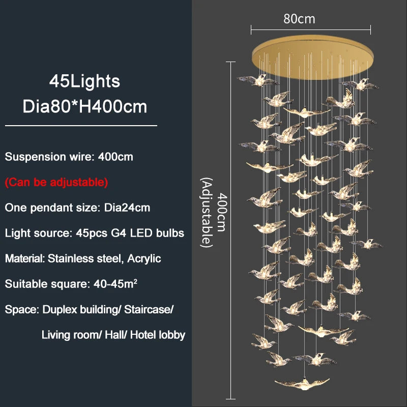Lampadario a spirale in acrilico per scale, da 1 a 10 luci – dettaglio 6
