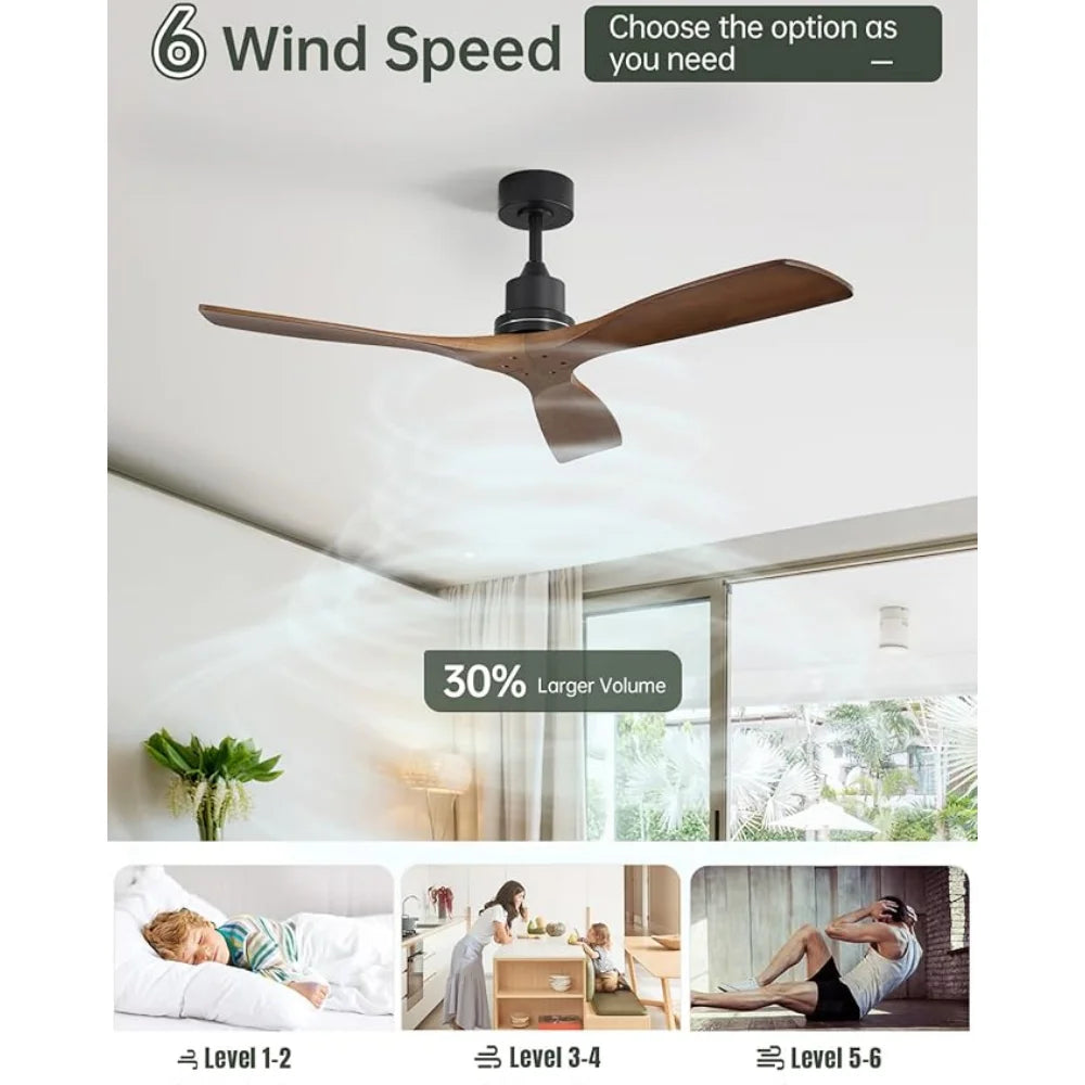 Ventilatore da soffitto 132 cm in legno, senza luce, motore DC – dettaglio 1