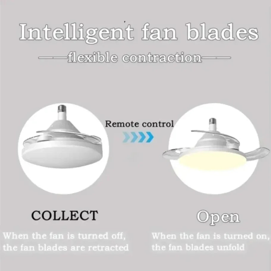 Ventilatore da Soffitto Intelligente Silenzioso e Invisibile con Luce e Telecomando, Base Convertitore E27 – foto 3