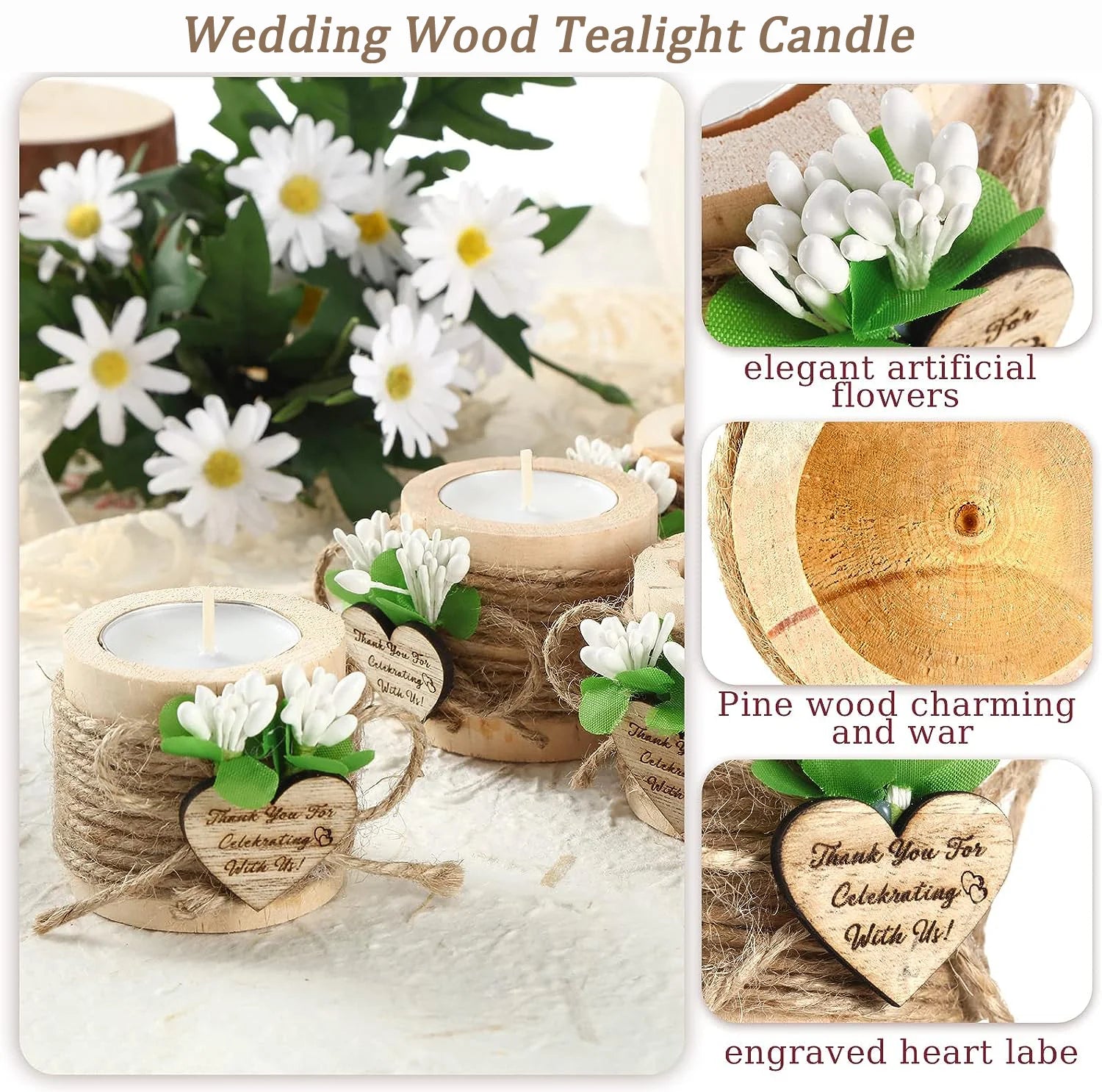 Portacandele tealight in legno, set da 6, 12 o 24 pezzi – dettaglio 5