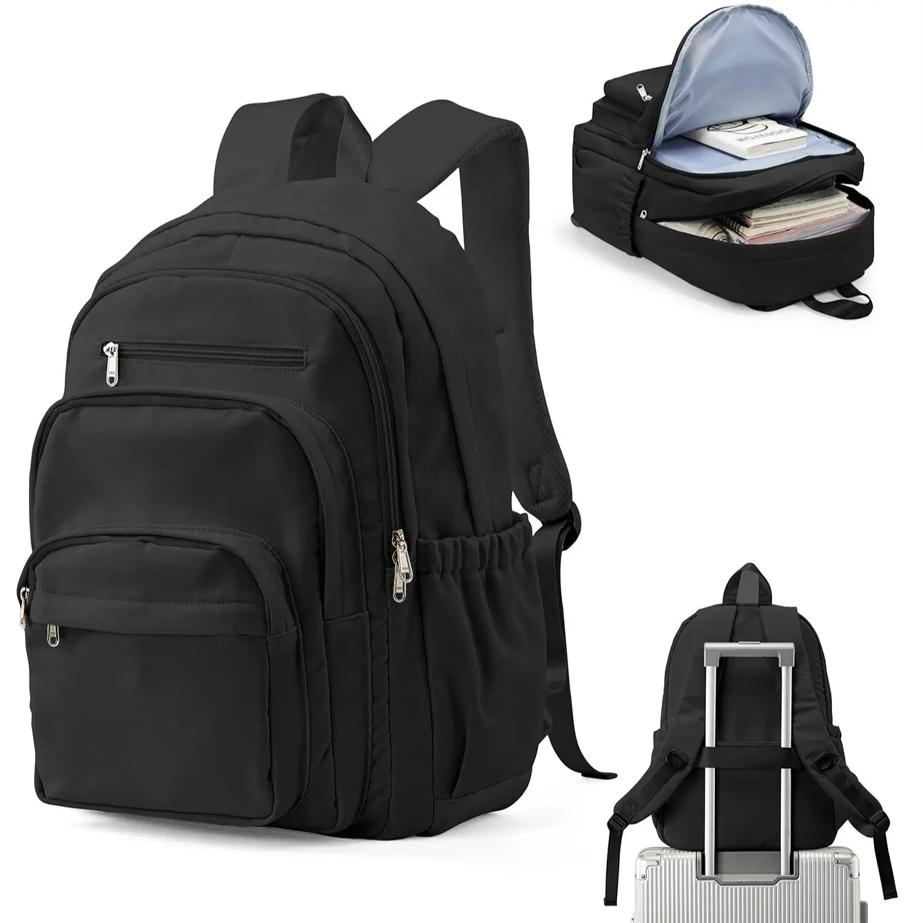 Zaino scolastico in nylon con più tasche, 4 colori – dettaglio 9