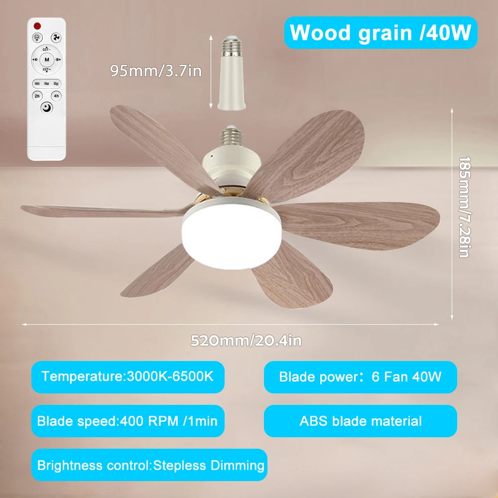Ventilatore da soffitto con luce E27 e telecomando, 20-40W – dettaglio 6