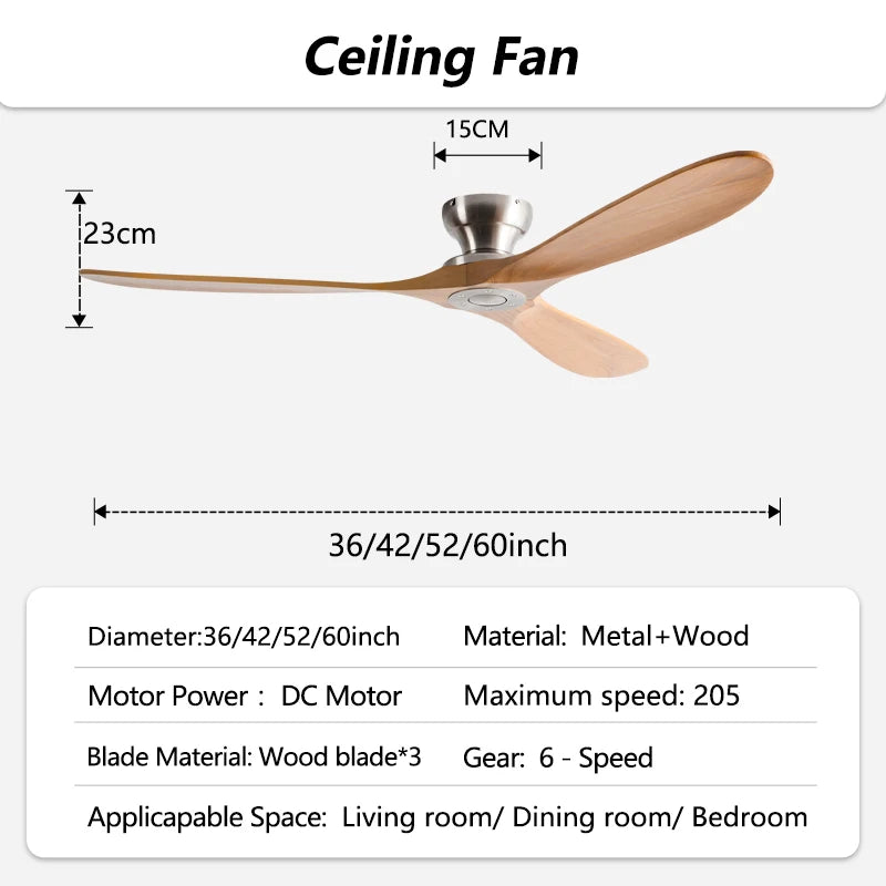 Ventilatore da soffitto a basso profilo da 42/52/60 pollici con 3 pale in legno, motore DC, telecomando, per – foto 9