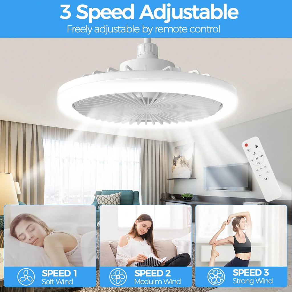 Ventilatore da Soffitto a Risparmio Energetico con Luce, Attacco Universale E27, Rotazione a 360° °