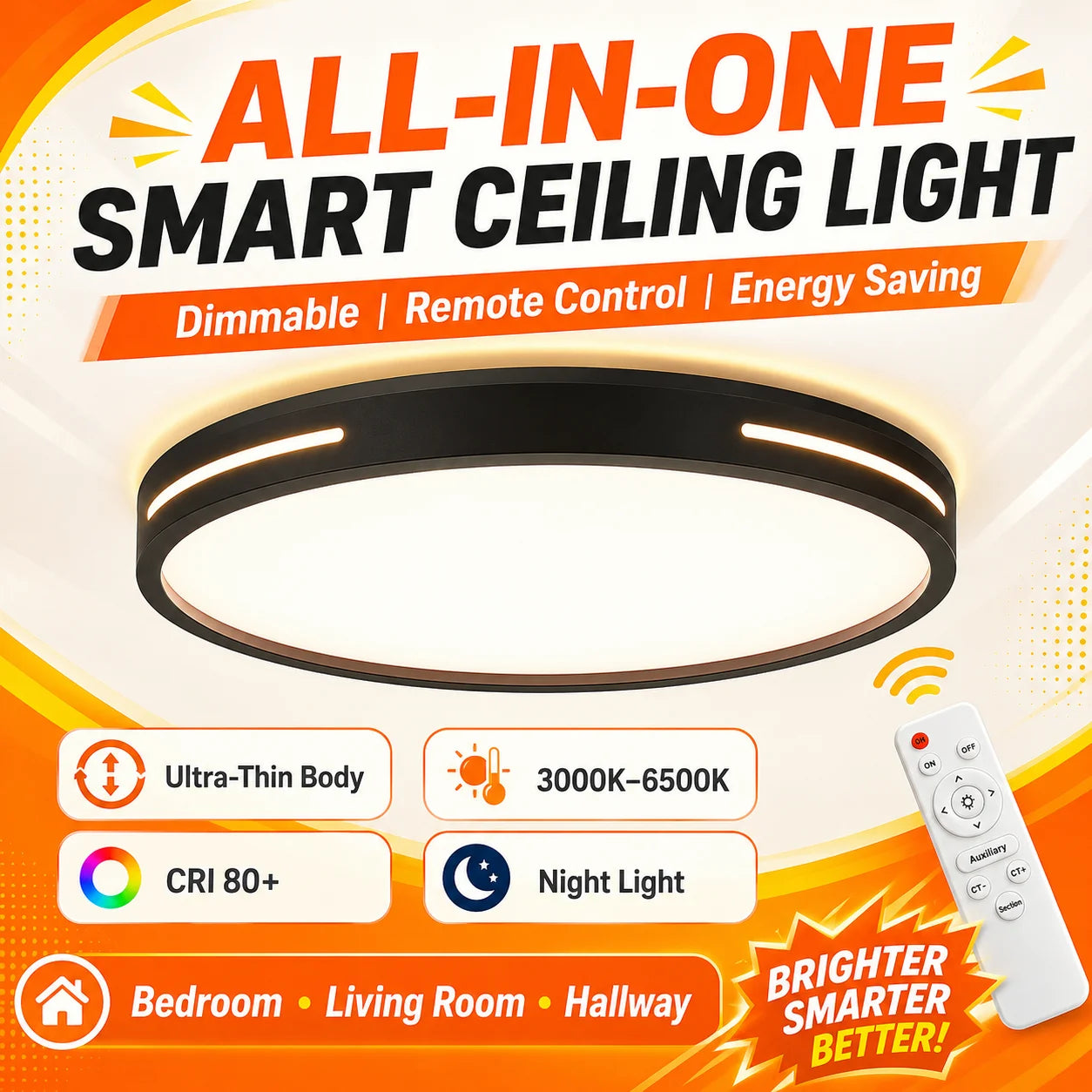 Lampada da soffitto moderna con telecomando, luce da soffitto per l'arredamento della casa, per soggiorno