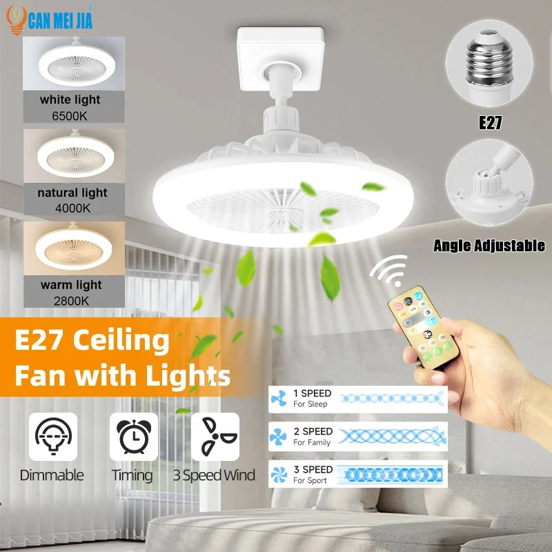 Lampada a LED CANMEIJIA con ventilatore da soffitto, dimmerabile, con 3 velocità di ventilazione e timer