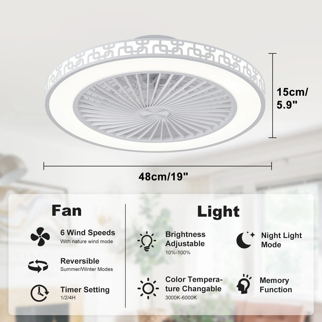 Ventilatore da soffitto con luce LED dimmerabile, 6 velocità – dettaglio 1