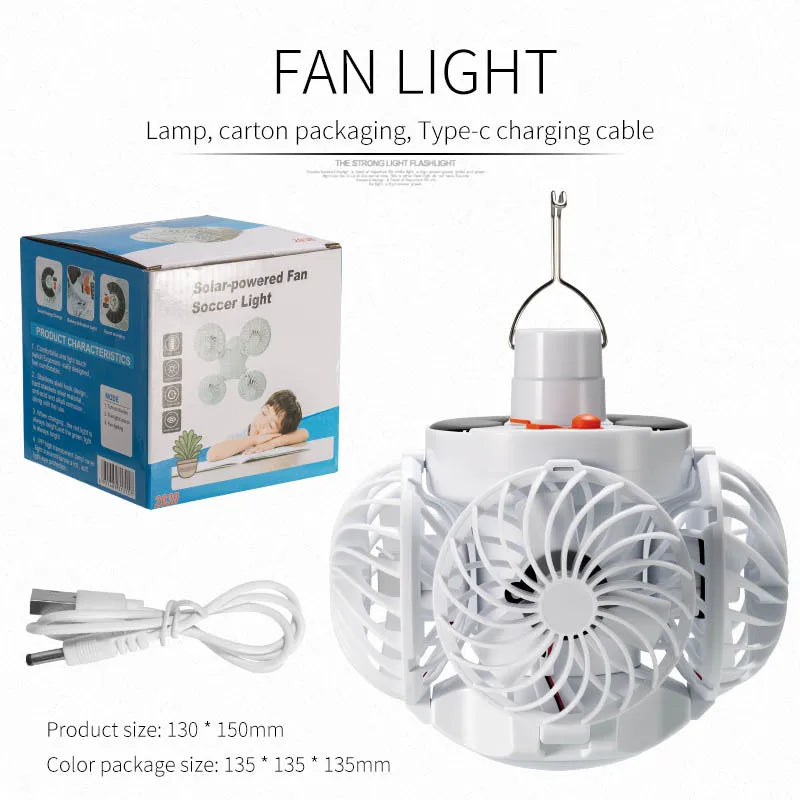 Ventilatore pieghevole da campeggio con lampada solare LED – dettaglio 6