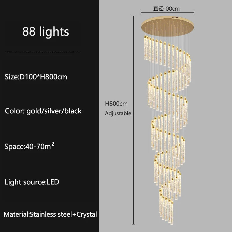 Lampadari lunghi moderni in cristallo a LED Cucina di lusso Villa Soggiorno Lampada a sospensione Scale – foto 10