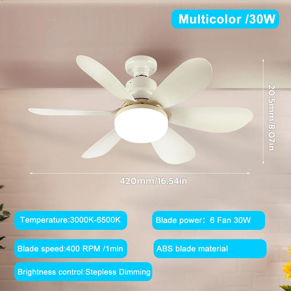 E26 E27 Base per uso domestico Ventilatore da soffitto a LED Luce per ventilatore intelligente remoto senza – foto 7