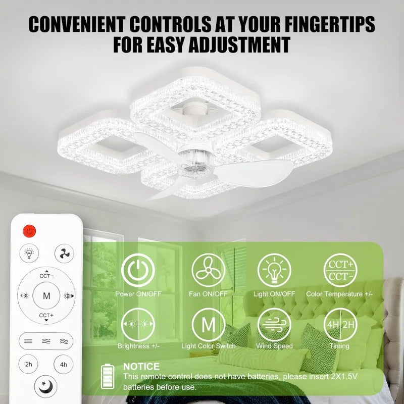 Ventilatore da Soffitto con Luce, Base E27, Telecomando, Temperatura Colore 3000K-6500K, Dimmerabile a – foto 3