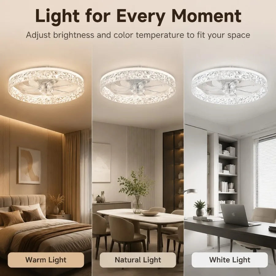Ventilatore da soffitto moderno con luce, telecomando, dimmerabile, 6 velocità, motore DC, silenzioso – foto 5