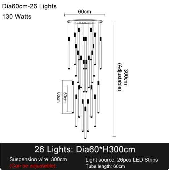 Lampadario LED per scale, 3, 5 o 8 luci, 3 finiture – dettaglio 10