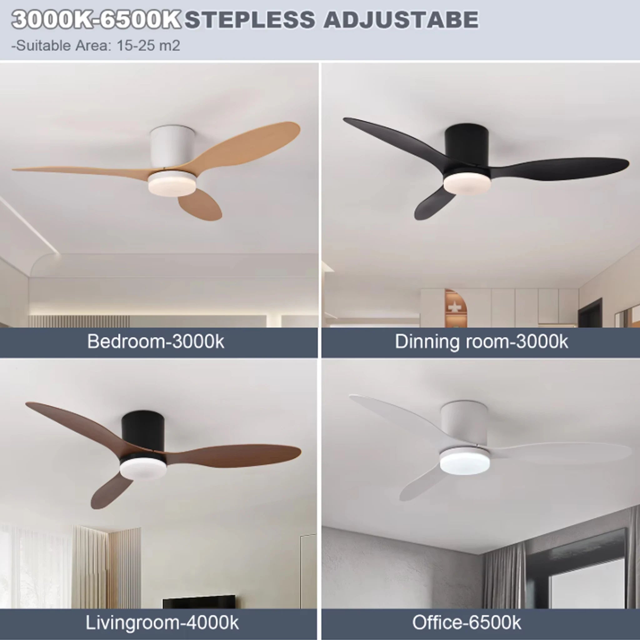Ventilatore da soffitto moderno a basso profilo con motore DC, ventilatore da soffitto a incasso per interni – foto 2