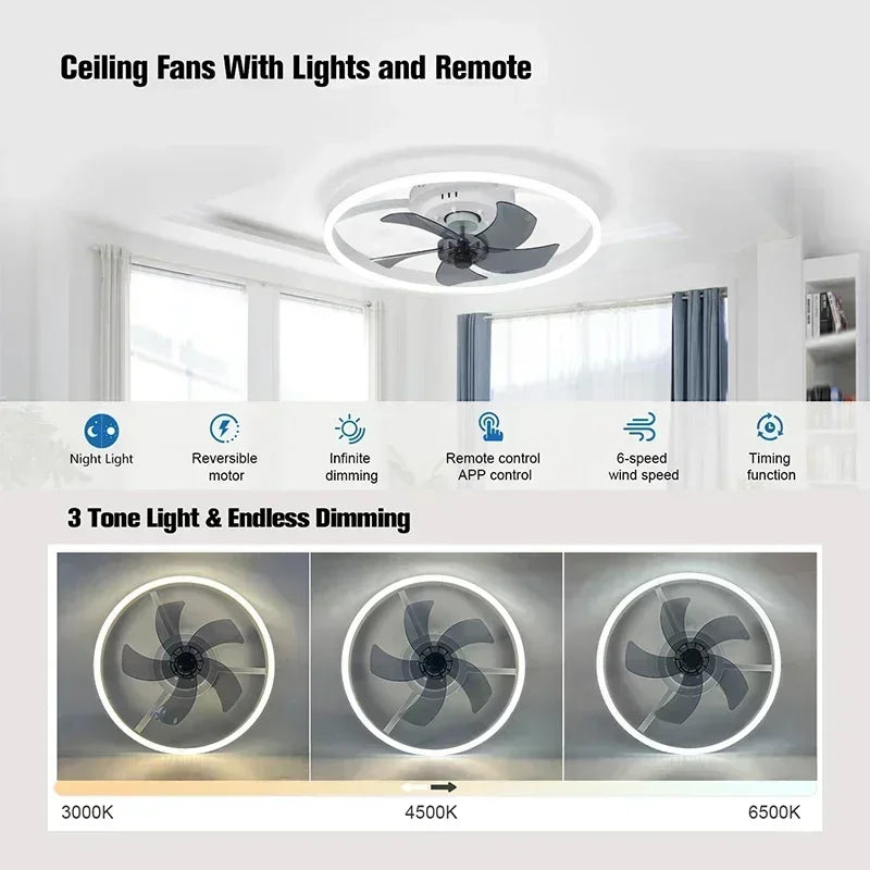Ventilatore da soffitto minimalista con luce integrata – dettaglio 1
