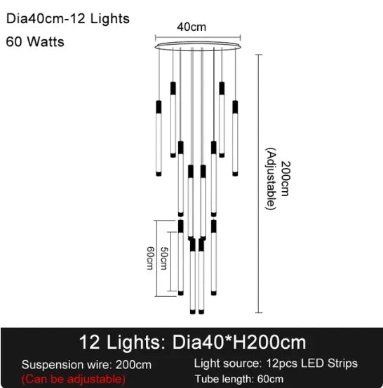 Lampadario LED per scale, 3, 5 o 8 luci, 3 finiture – dettaglio 9