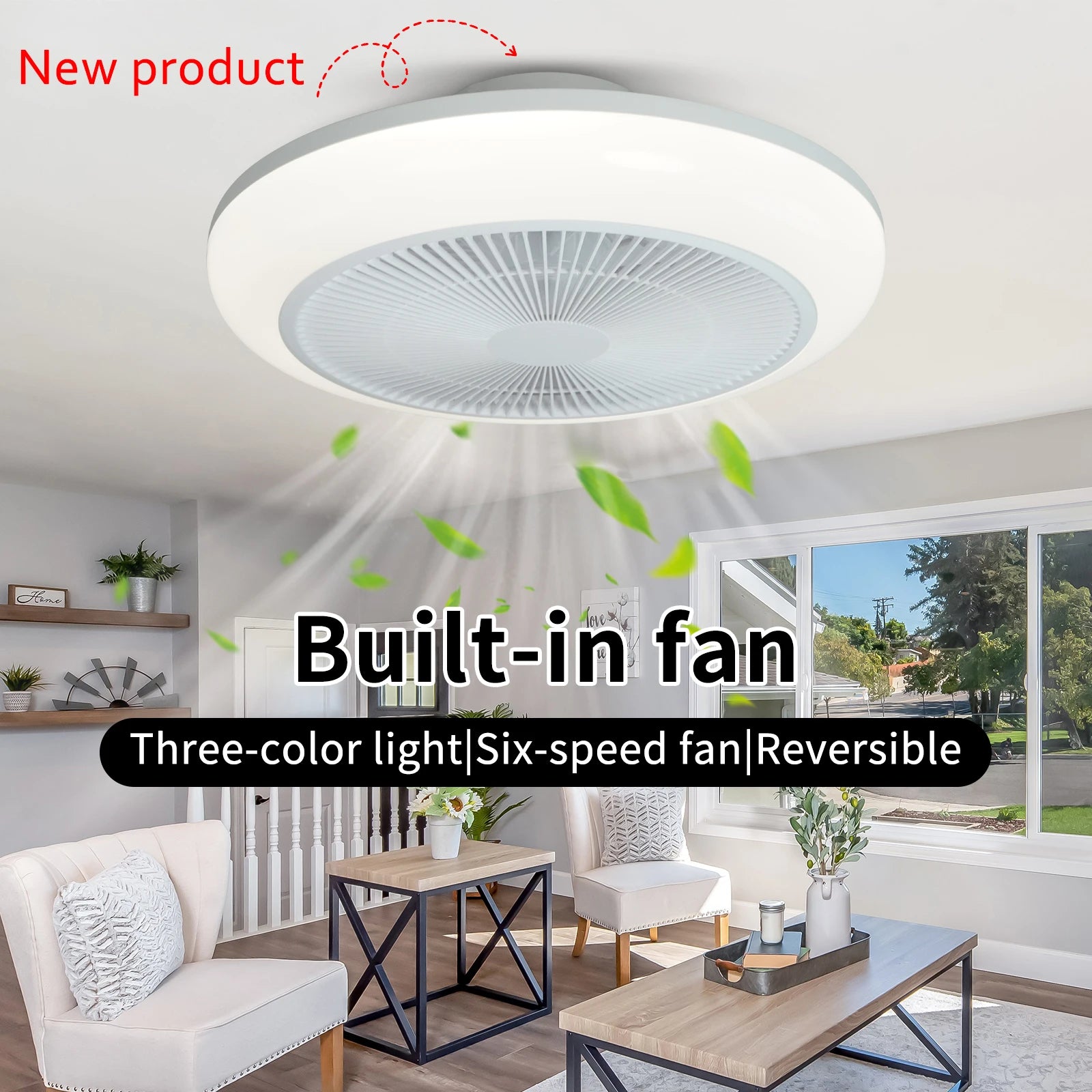 Ventilatore da soffitto a LED con luci, dimmerabile con telecomando, luci decorative per camera da letto e