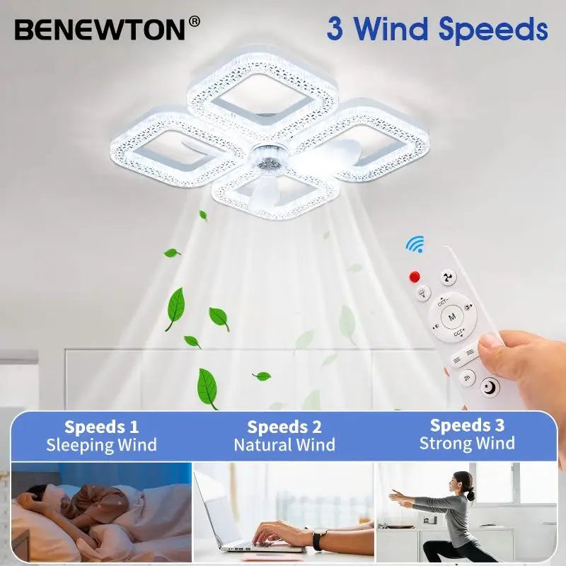 Ventilatore da Soffitto Moderno Silenzioso con Luce, Telecomando, LED Dimmerabile, Lampada Ventilatore in