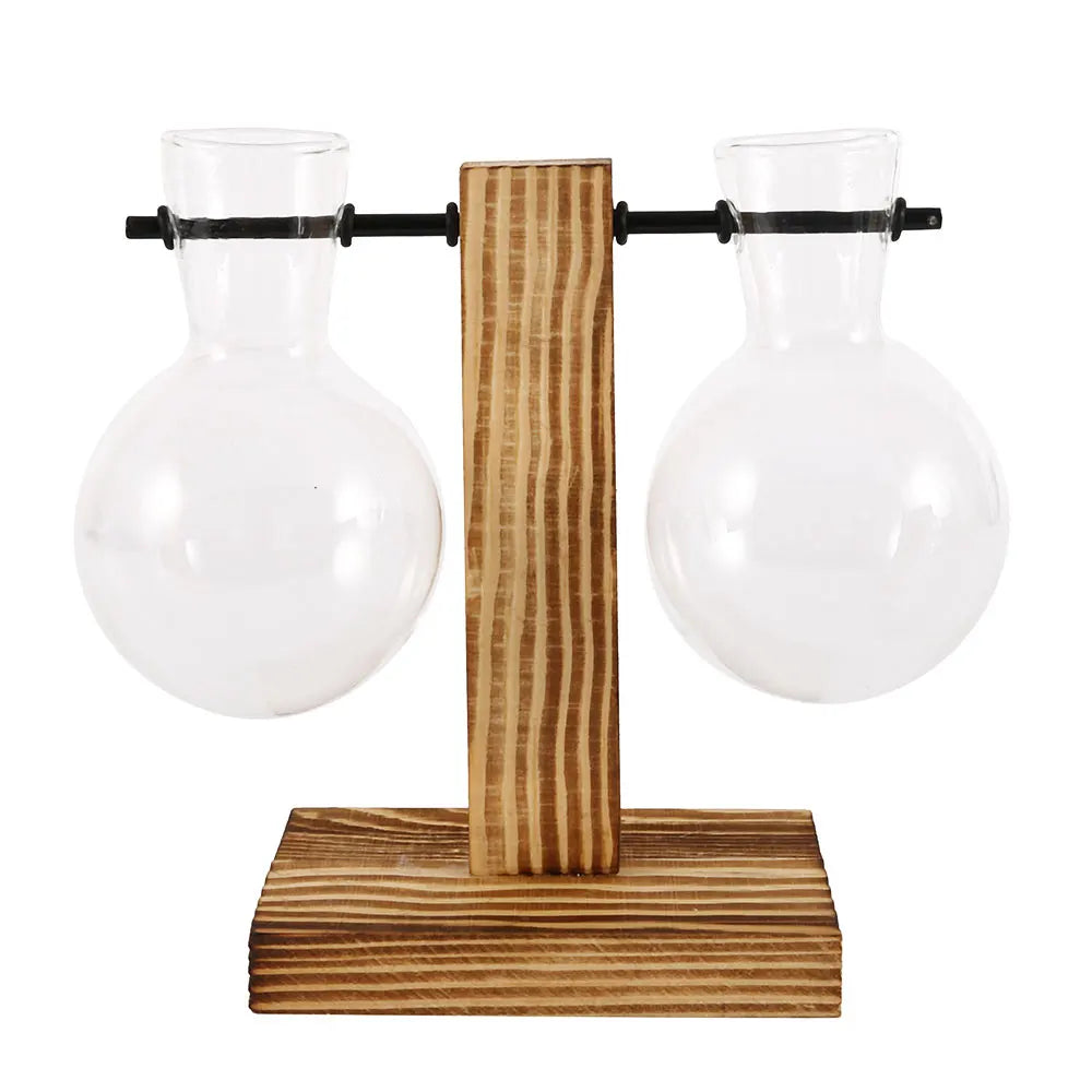 Vaso da tavolo in vetro e legno per piante idroponiche – dettaglio 6