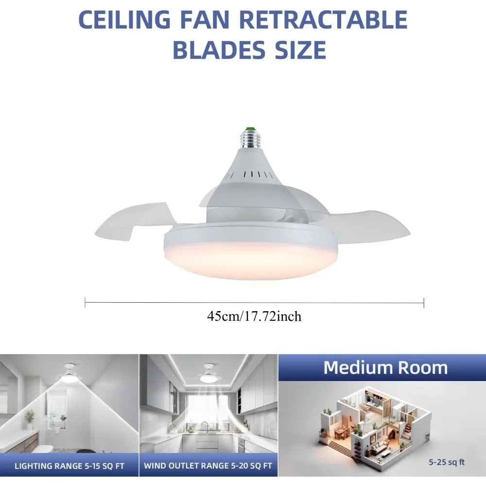 Ventilatore da soffitto a pale retrattili con luce, bianco – dettaglio 4