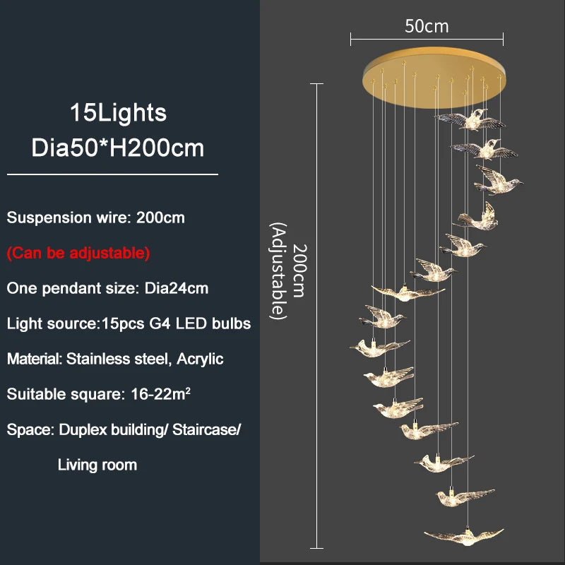 Lampadario a spirale in acrilico per scale, da 1 a 10 luci – dettaglio 15