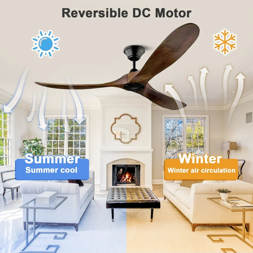 Ventilatore da soffitto grande da 5260 pollici con telecomando, motore DC, pale in legno reversibili – foto 3