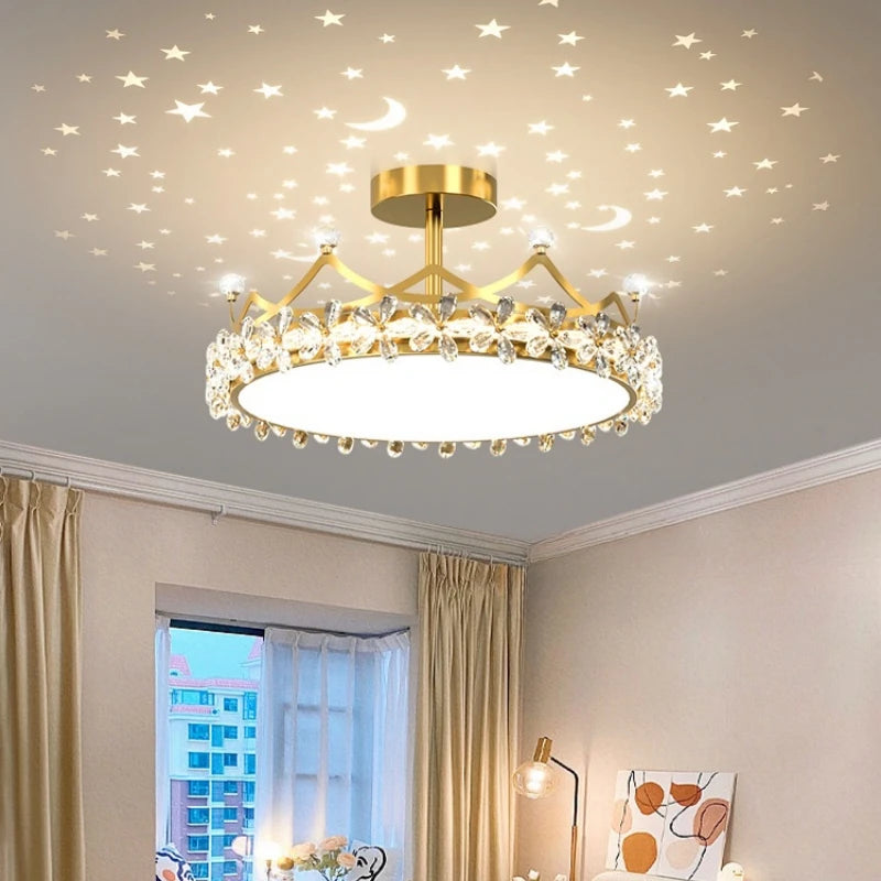 Lampadario a soffitto moderno a LED con corona di cristallo Luci per bambini Camera da letto per ragazze