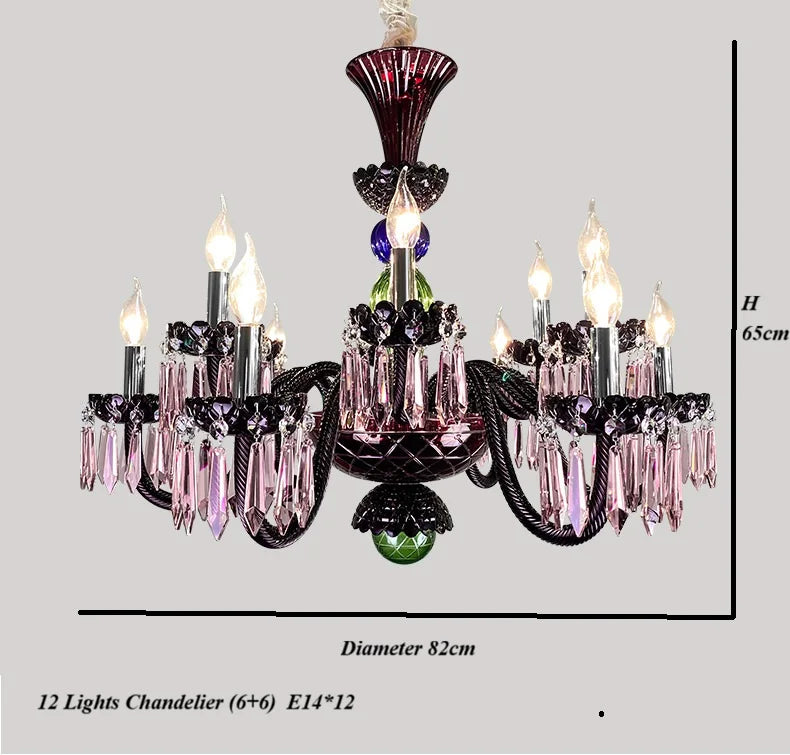 Lampadario in cristallo colorato a candela, 6 o 8 luci – dettaglio 7