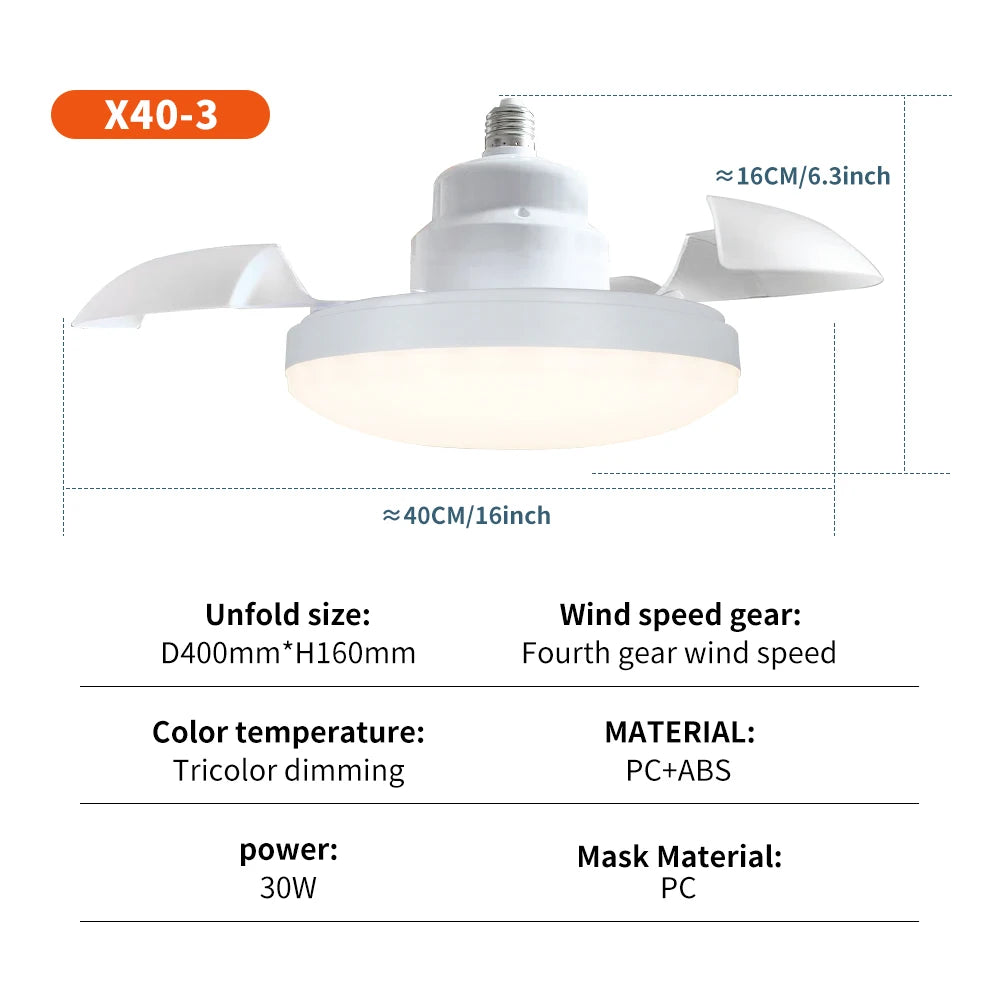Ventilatore da soffitto 16 pollici con luce LED e attacco E27 – dettaglio 6
