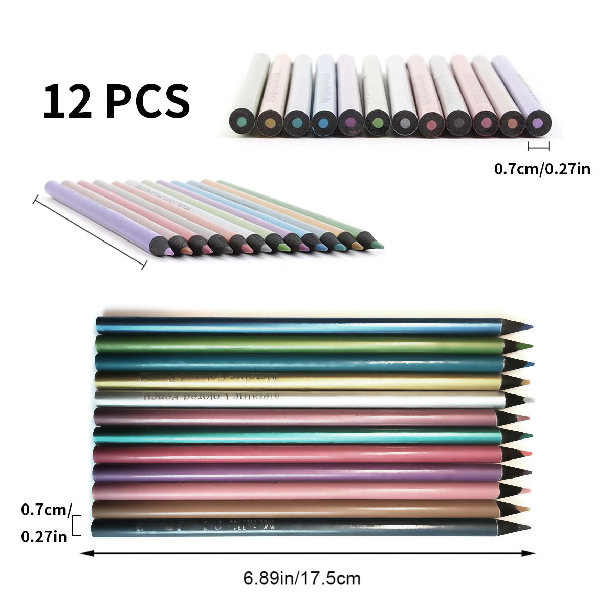 Matite colorate metallizzate, 12 colori con mina morbida 2B – dettaglio 1