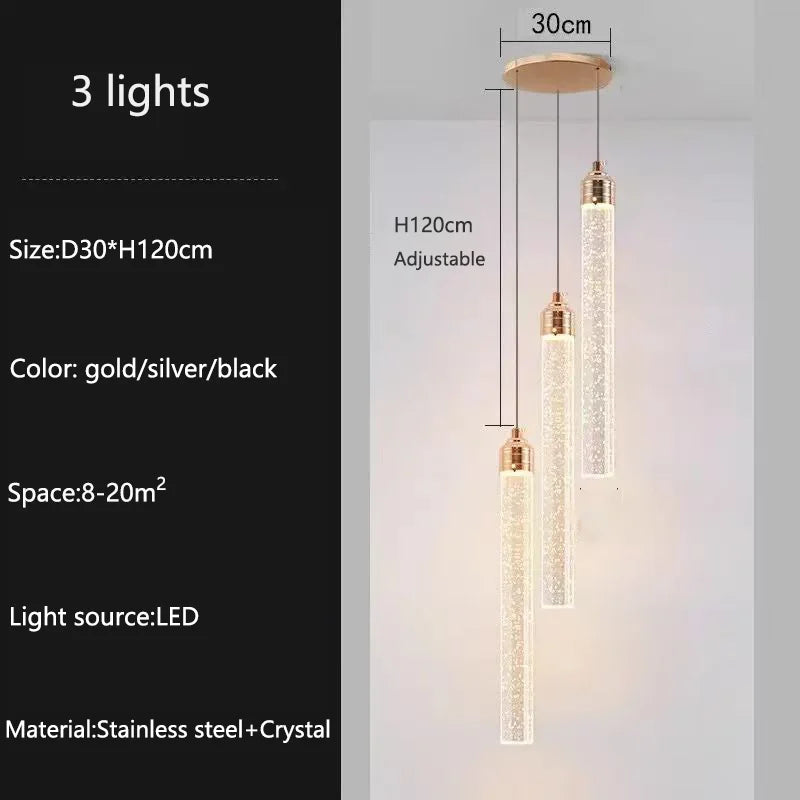 Lampadari lunghi moderni in cristallo a LED Cucina di lusso Villa Soggiorno Lampada a sospensione Scale – foto 7