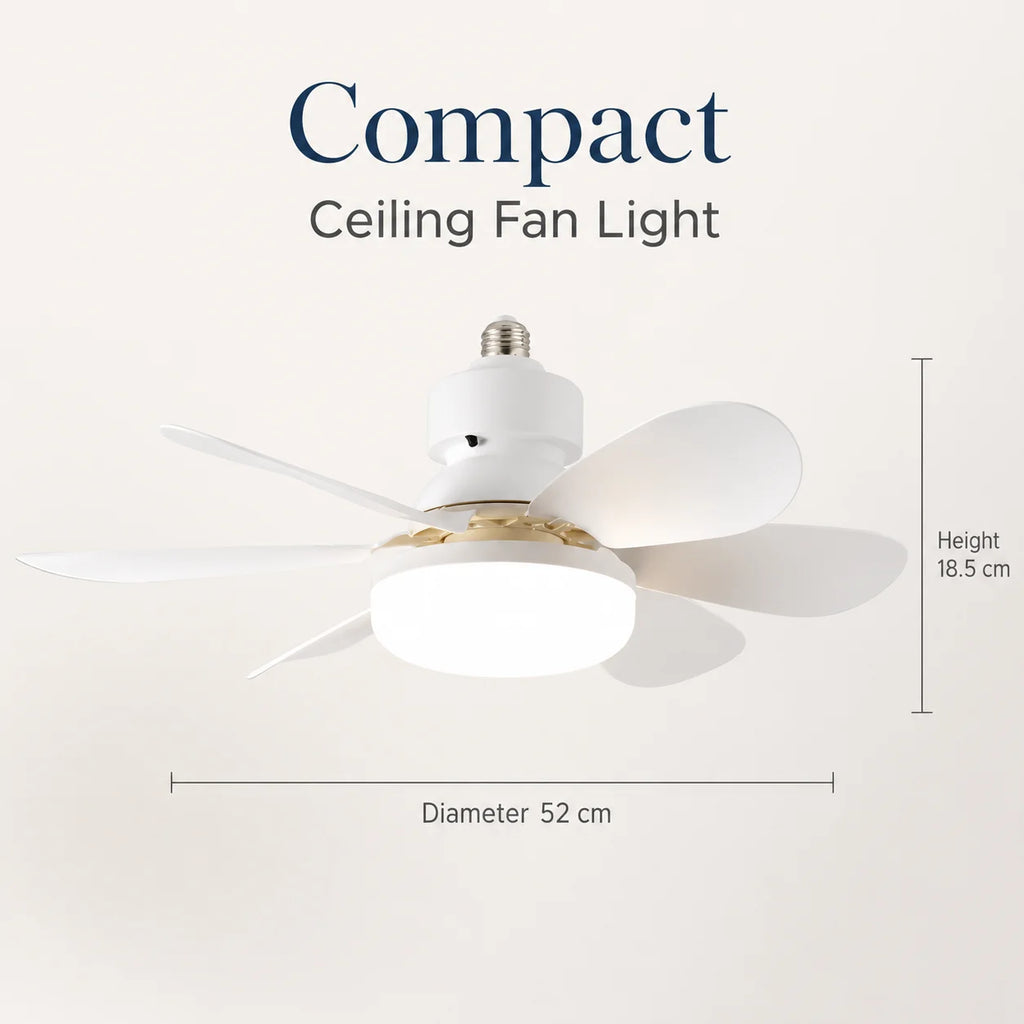 Ventilatore da Soffitto Silenzioso per Uso Domestico con Base E27, Dotato di Luce Notturna LED da 30W