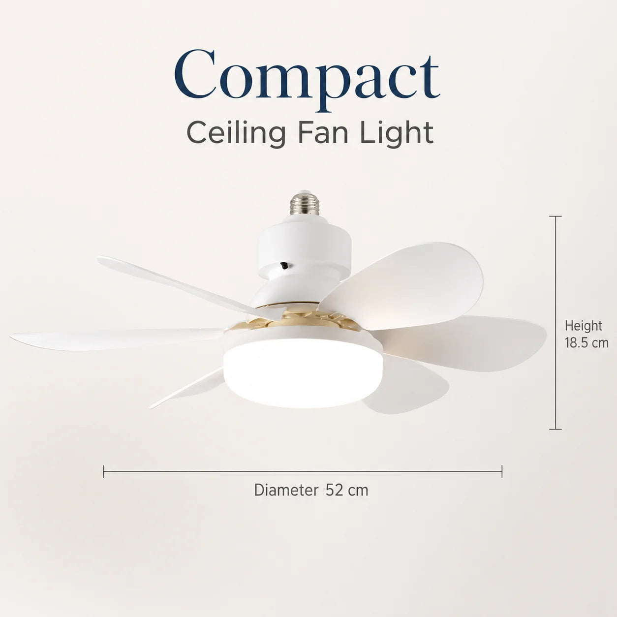 Ventilatore da Soffitto Silenzioso per Uso Domestico con Base E27, Dotato di Luce Notturna LED da 30W