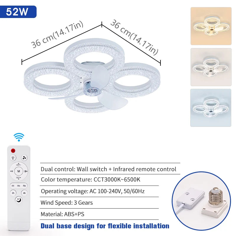 Ventilatore da Soffitto Moderno con Luce, Silenzioso, Telecomando, 3 CCT Dimmerabili, 3 Velocità, Lampada LED – foto 9