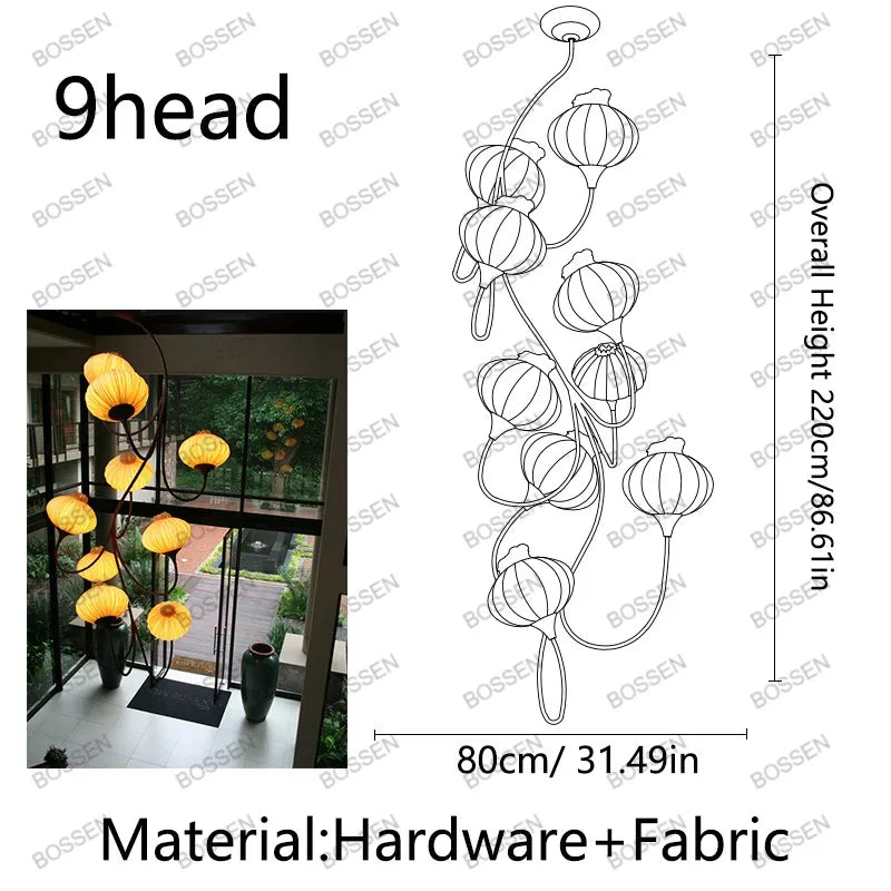 Lampadario in tessuto stile fattoria, 3 luci o applique – dettaglio 8