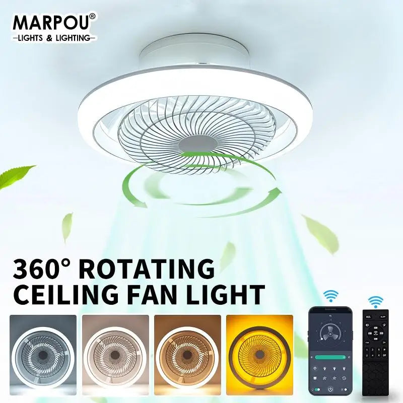 Ventilatore LED Intelligente con Luce a 360° ° Ventilatore da Soffitto Moderno a 6 Velocità con Luci