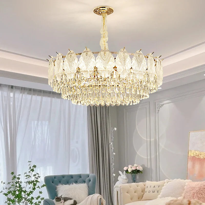 Lampadario di cristallo con copertura in vetro, D50-L80 cm