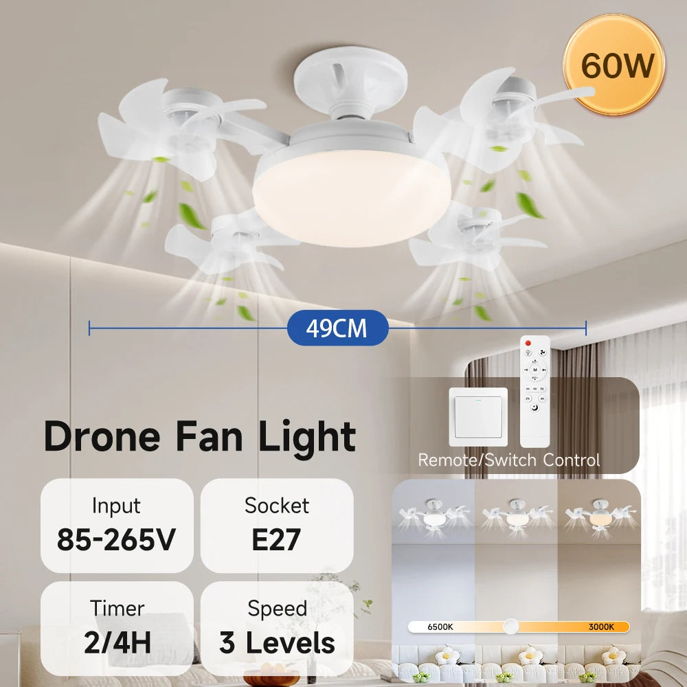 Ventilatore da Soffitto Moderno con Luce, Ventilatore Estivo con Lampada Dimmerabile, Lampadario Ventilatore – foto 9