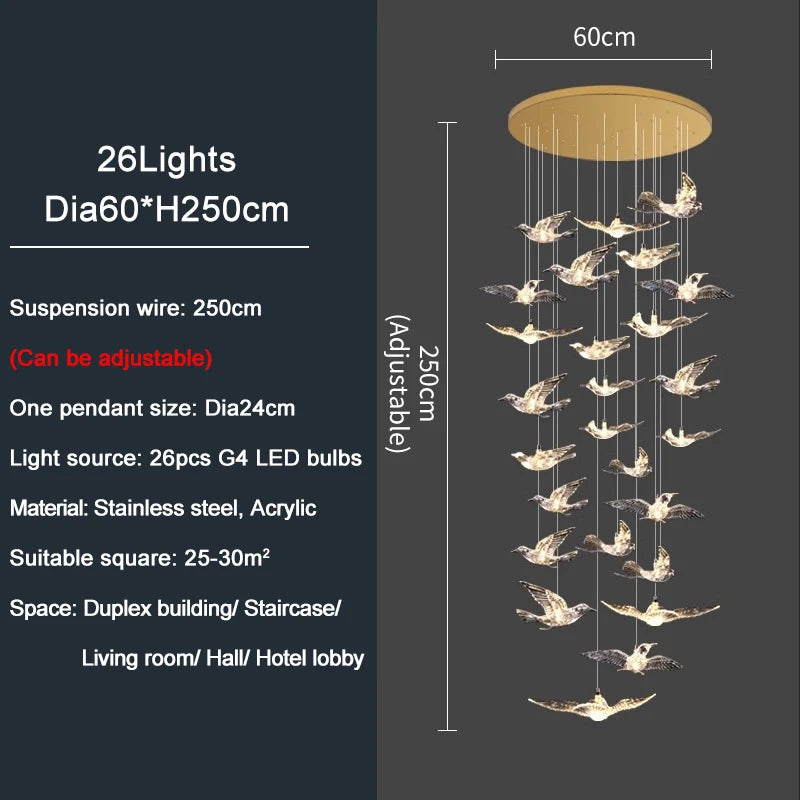 Lampadario a spirale in acrilico per scale, da 1 a 10 luci – dettaglio 7