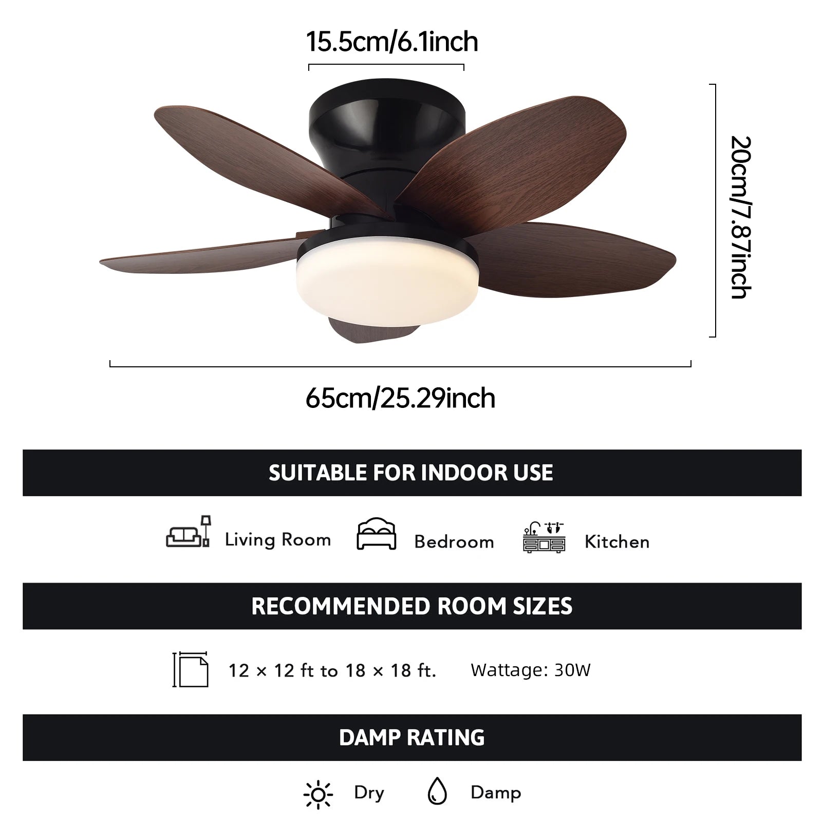 Ventilatore da soffitto 25 pollici con luce e motore DC – dettaglio 7
