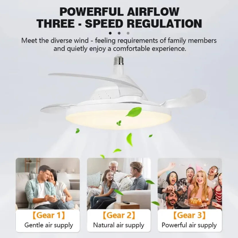LED Nuovo Ventilatore da Soffitto Luce Lama Telescopica Invisibile E27 Silenzioso Vento Forte Telecomando – foto 4