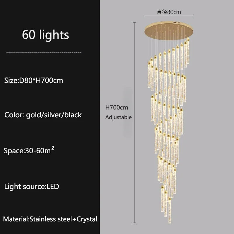 Lampadari lunghi moderni in cristallo a LED Cucina di lusso Villa Soggiorno Lampada a sospensione Scale – foto 12