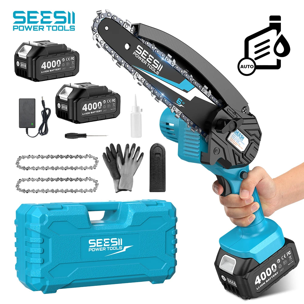 Mini motosega a batteria da 15 cm per potatura e legna
