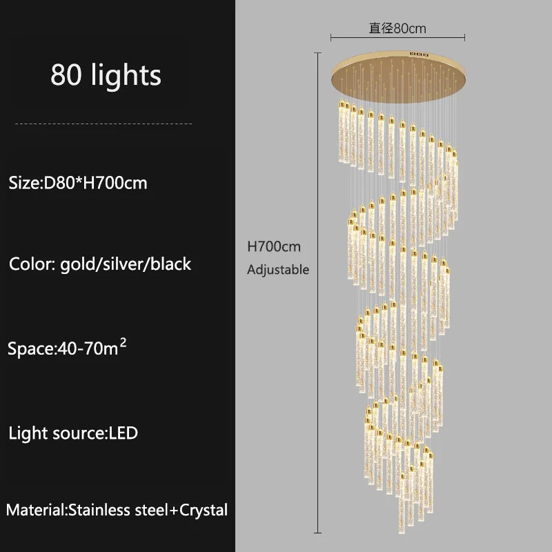 Lampadari lunghi moderni in cristallo a LED Cucina di lusso Villa Soggiorno Lampada a sospensione Scale Lampadario a soffitto dimmerabile Decorazioni per la casa
